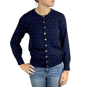 MARISA CHRISTINA VINTAGE COTTON NAVY GOLD STAR POLKA DOT BEADED CARDIGAN SWEATER